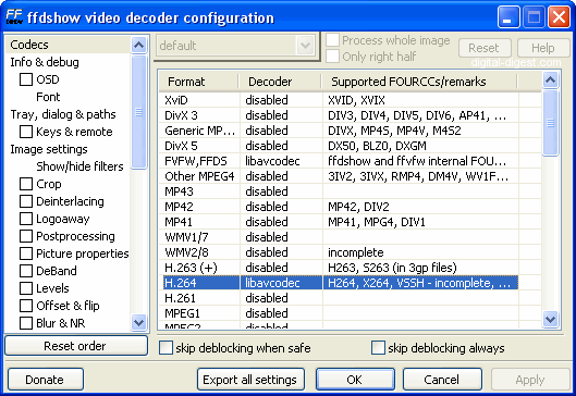 ffdshow: video decoder configuration